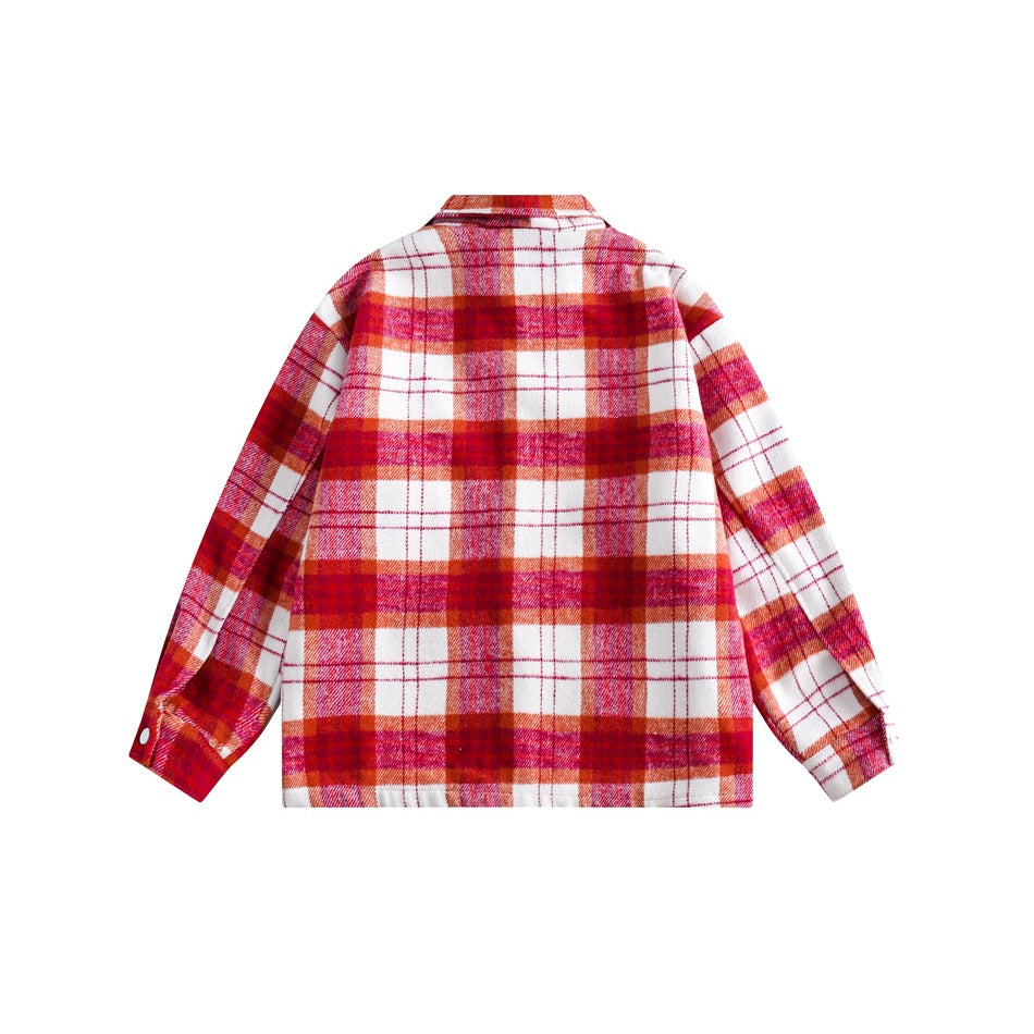 Unisex Jacket Polo Collar Jacket Men's and Women's Loose Plaid Jacket