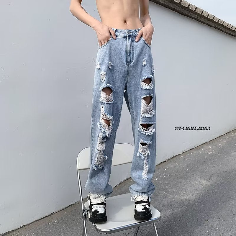 Men Jeans Washed Jeans Summer plus Size Ripped Trousers