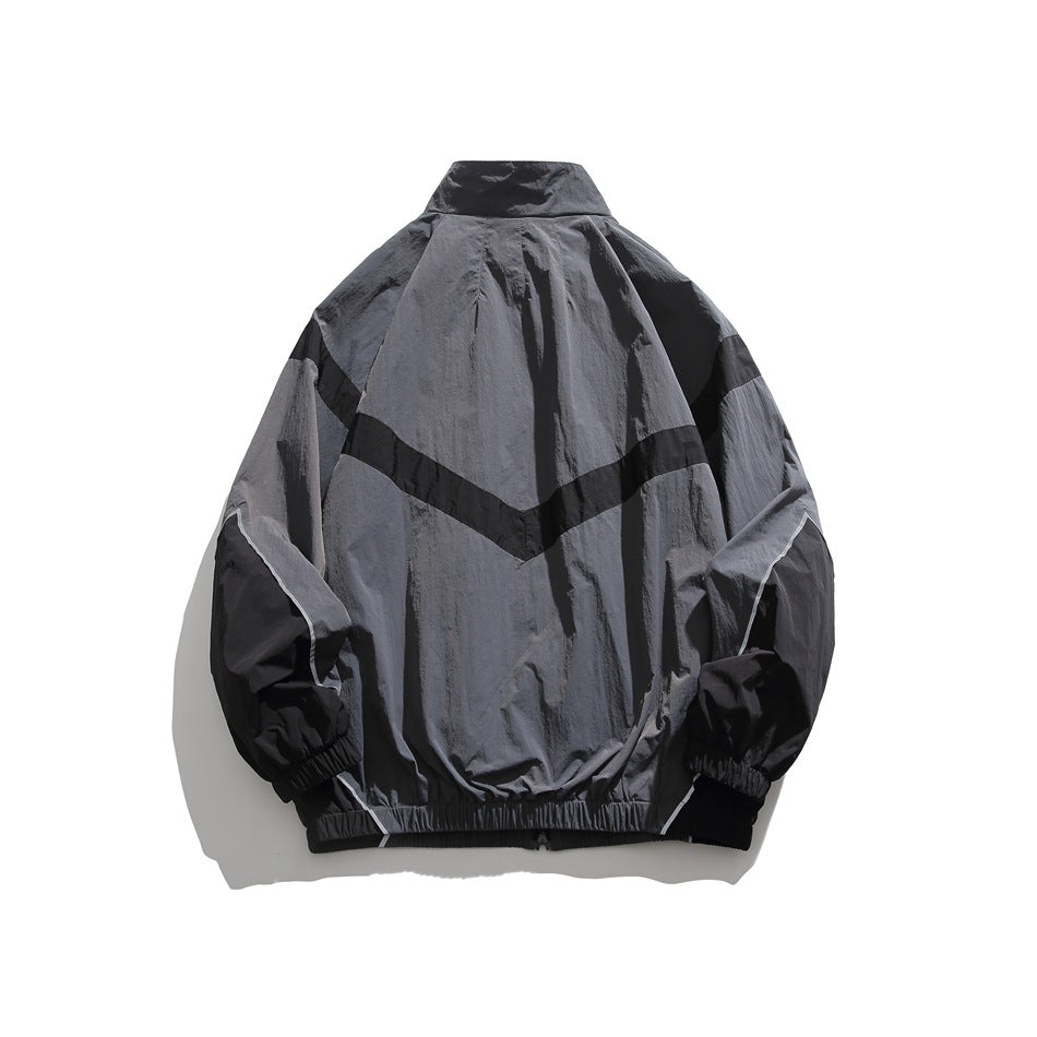 Unisex Jacket Retro Patchwork Contrast Color Loose Lapel Jacket