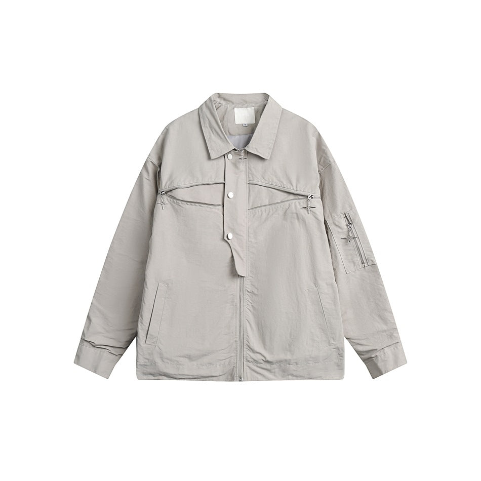 Unisex Jacket Zipper Decorations Loose Lapels Jacket Men's and Women's Wide Coat