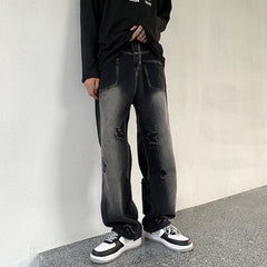 Men Jeans Ripped Jeans Men's Autumn Retro Loose Straight Trousers