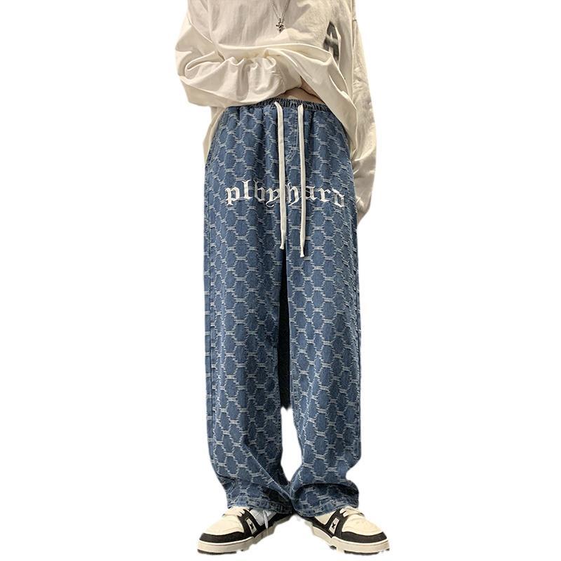 Men Jeans Vintage Embroidered Jeans Men's Autumn Loose Straight Wide-Leg Pants