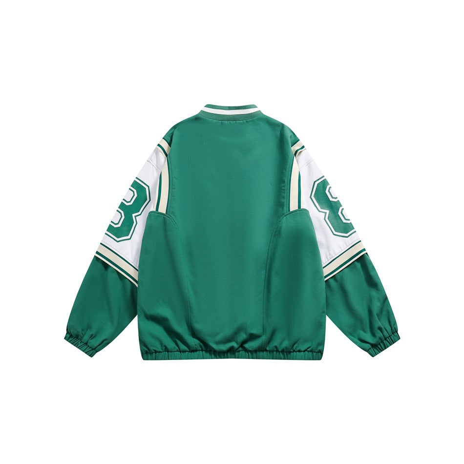 Unisex Jacket Retro College Style Loose Color Matching Baseball Jacket Loose Casual Jacket