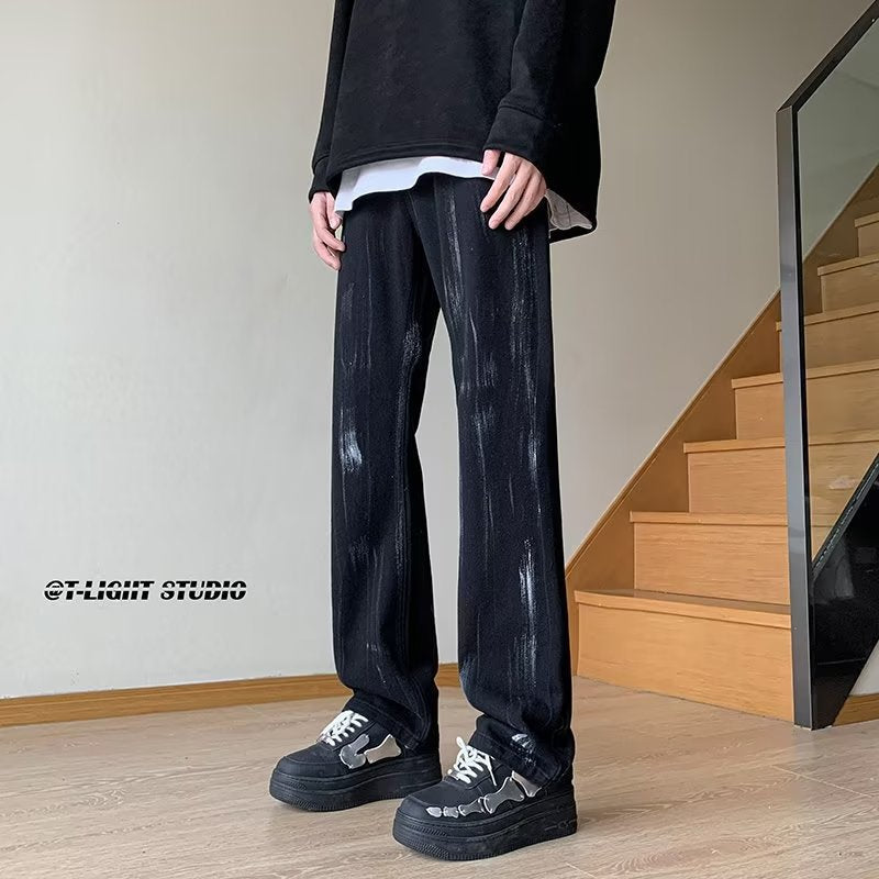 Men Jeans Tie-Dyed Jeans Slim-Fitting Straight Pants