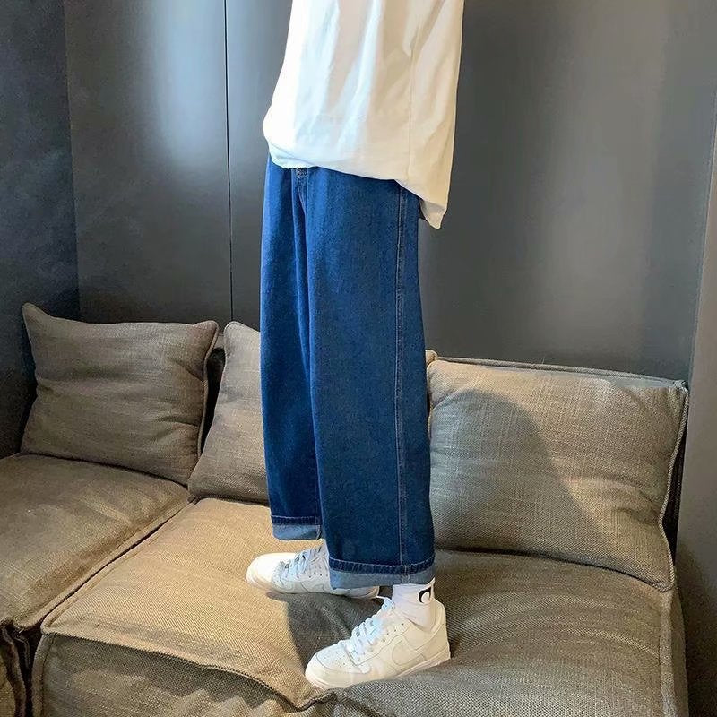 Men Jeans Vintage Light Elastic Waist Jeans Straight Loose Pants