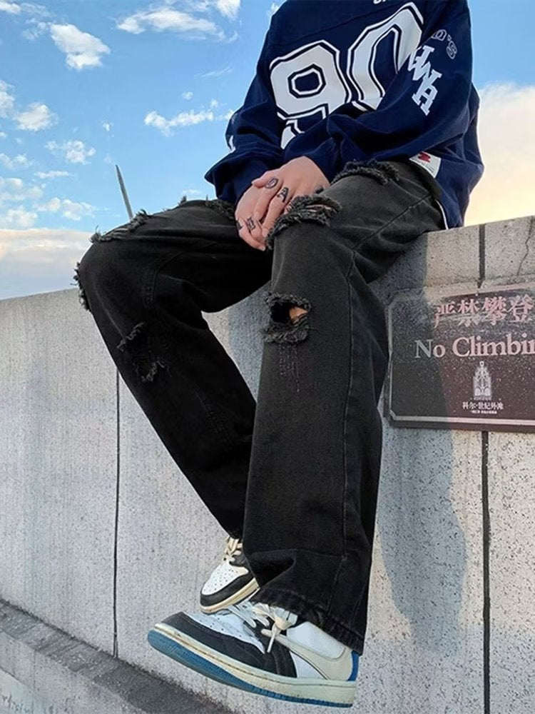 Men Jeans Ripped Jeans Men Autumn Straight-Leg Trousers