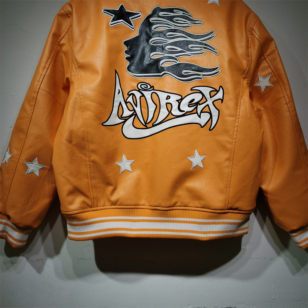 Hellstar Jacket Avirex X Hellstar Leather Jacket Loose Hip Hop