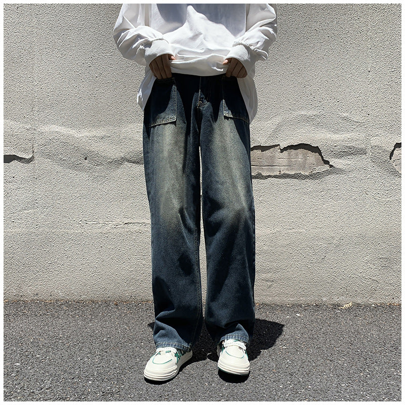 Men Jeans Retro Loose Straight-Leg Wide-Leg Pants