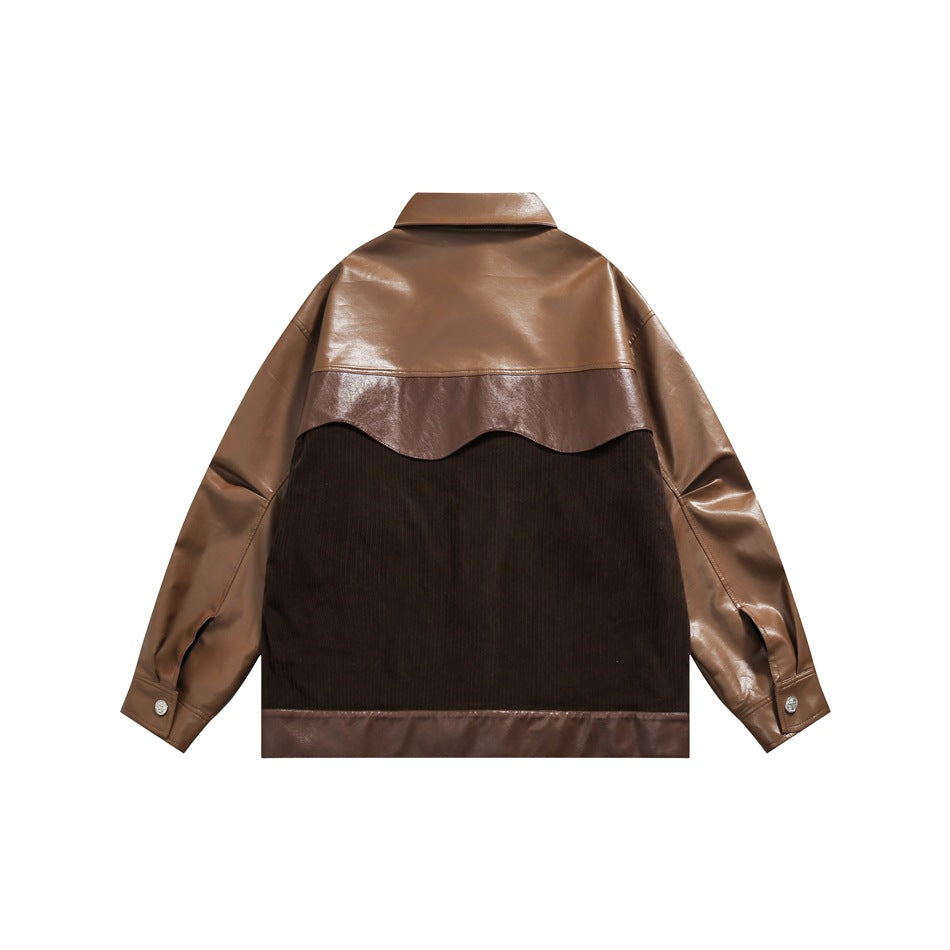 Unisex Jacket Loose Stitching PU Leather Jacket