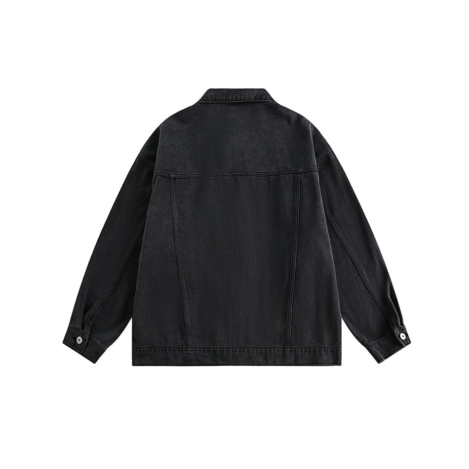 Unisex Jacket Spring and Autumn Denim Jacket Men and Women Couple Loose Casual Polo Collar Jacket