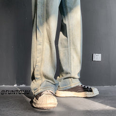 Men Jeans Retro Patchwork Jeans Men's Summer Straight-Leg Trousers