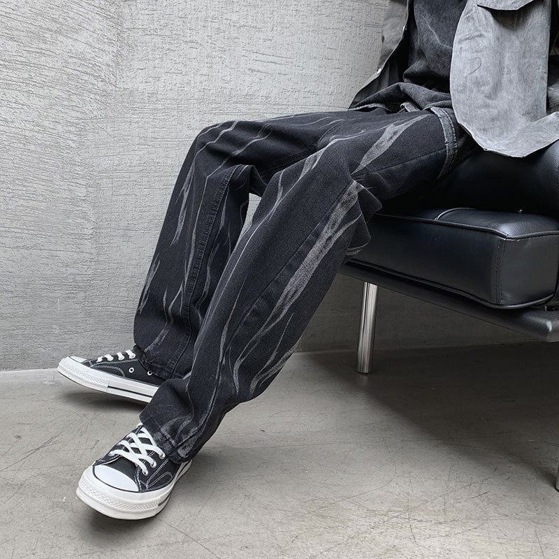 Men Jeans Tie-Dyed Jeans Men's Summer Straight Loose Hiphop Wide Leg Trousers