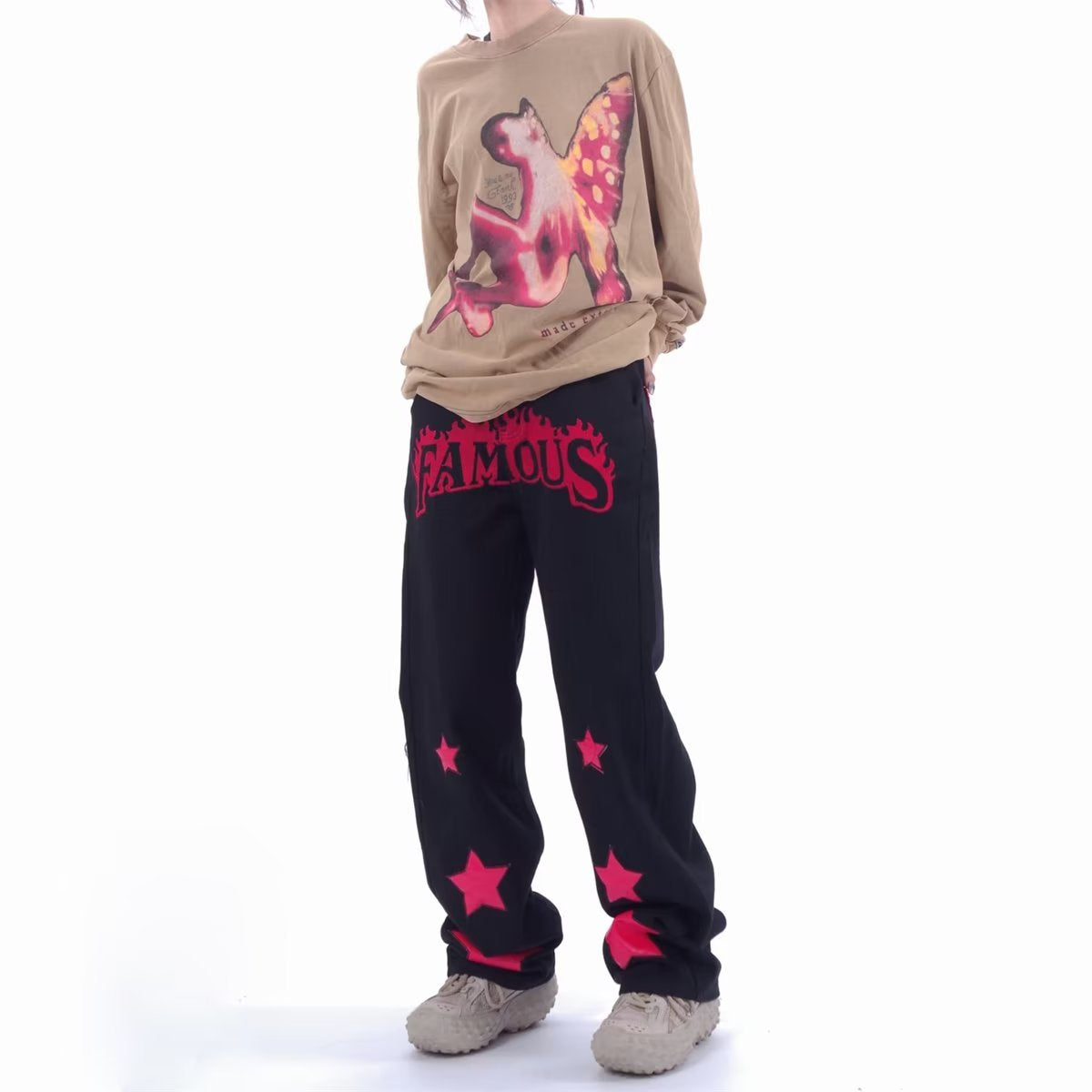 Men Jeans XINGX Paste Cloth Embroidery Jeans Retro Hip Hop Straight Loose Trousers