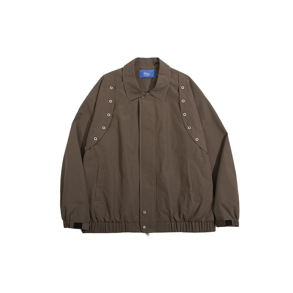 Unisex Jacket Autumn Retro Lapels Workwear Jacket Loose Casual Jacket