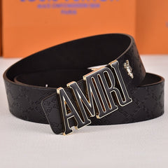 Amiri Belt Black cross pattern Golden deer logo
