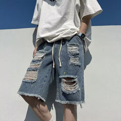 Men Jeans Ripped Denim Shorts Loose Casual Shorts