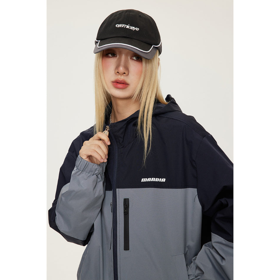 Unisex Jacket Retro Patchwork Contrast Color Shell Jacket Baggy Casual Jacket