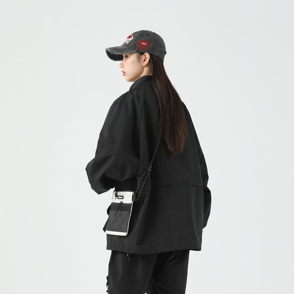 Unisex Jacket Stand Collar Jacket Men's Loose Mechanical Style Outdoor Jacket Coat