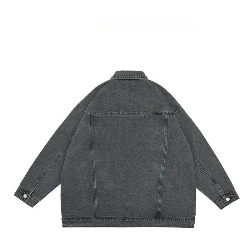Unisex Jacket Retro Lapels Coat Denim Jacket Loose-Fitting Denim Clothes