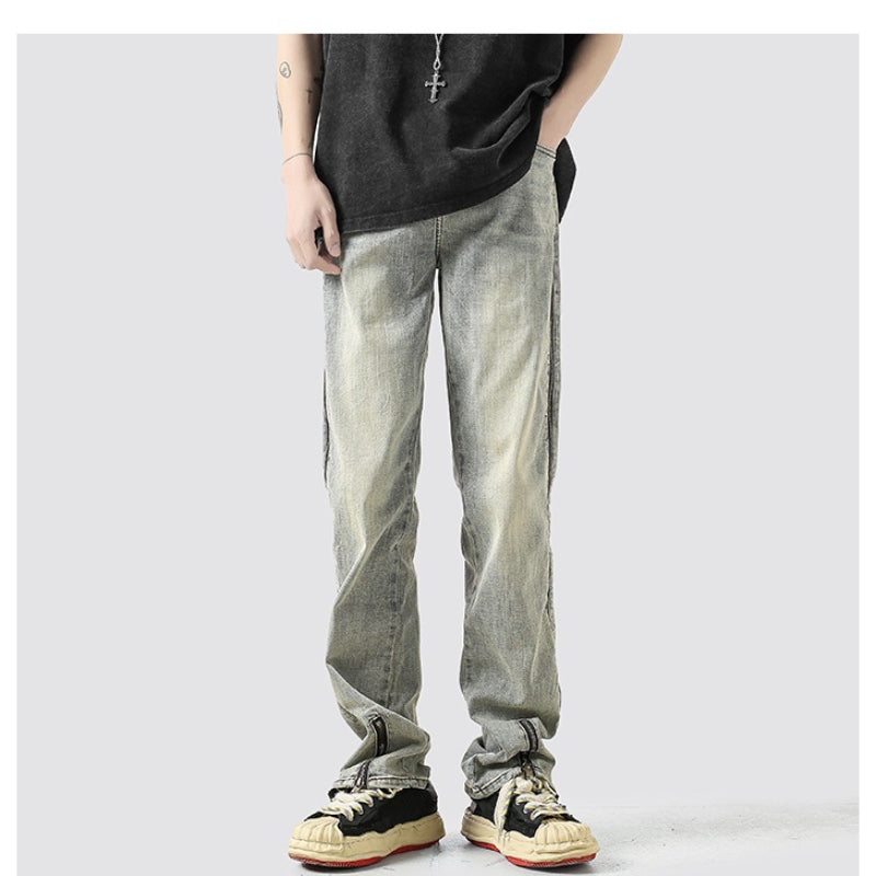 Men Jeans Washed Zipper Jeans Men's Summer