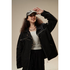 Unisex Jacket Zipper Decorations Loose Lapels Jacket Men's and Women's Wide Coat