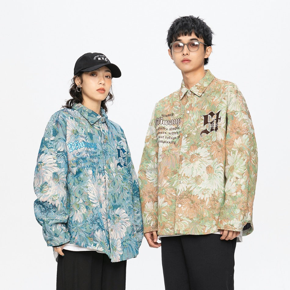 Unisex Jacket Embroidered Jacket Men's Loose Casual Polo Collar Coat