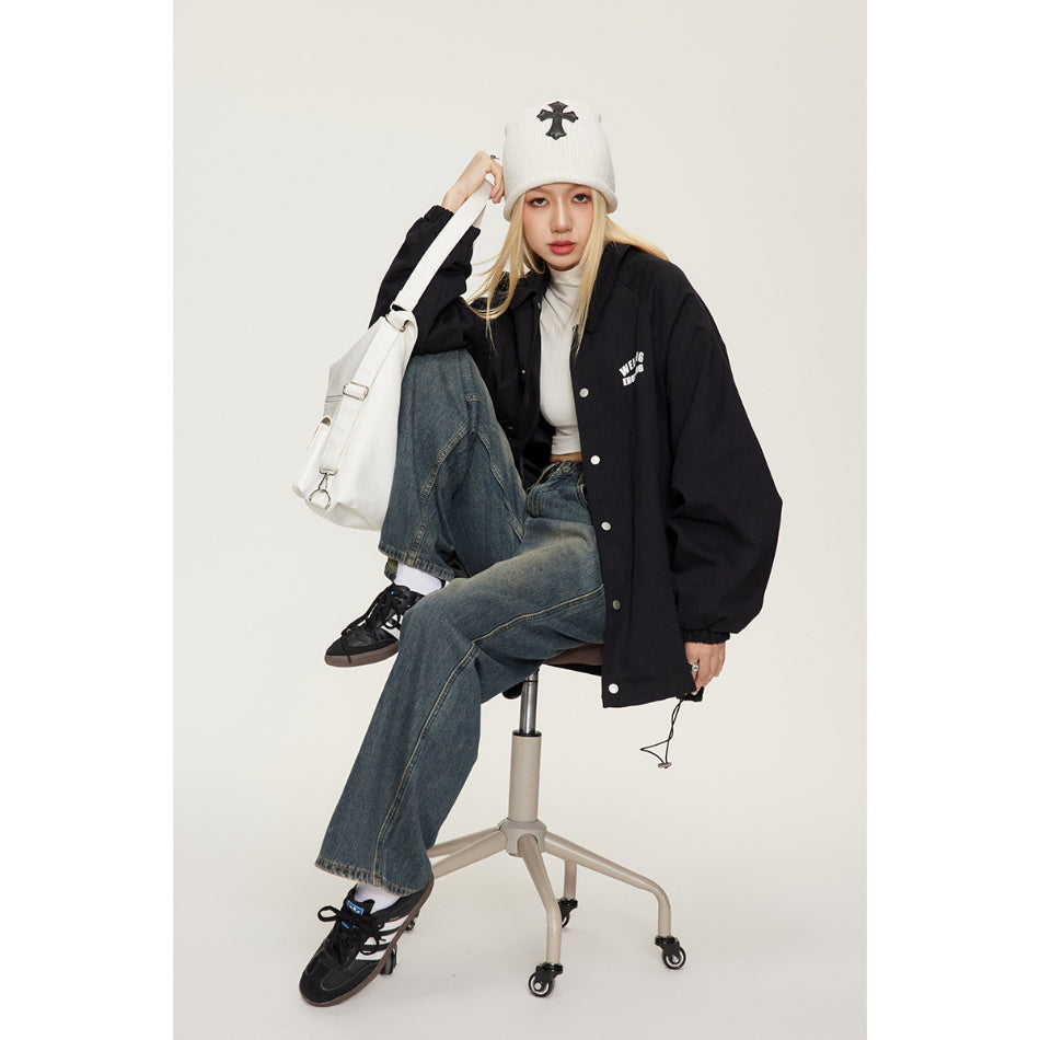 Unisex Jacket Overalls Men's and Women's Loose Lapels Coach Jacket
