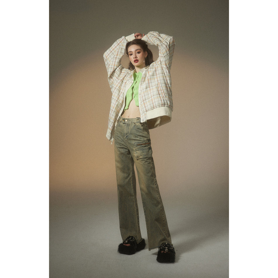 Unisex Jacket Spring and Autumn Retro Reversible Jacket Men's and Women's Loose Lapel Plaid Jacket