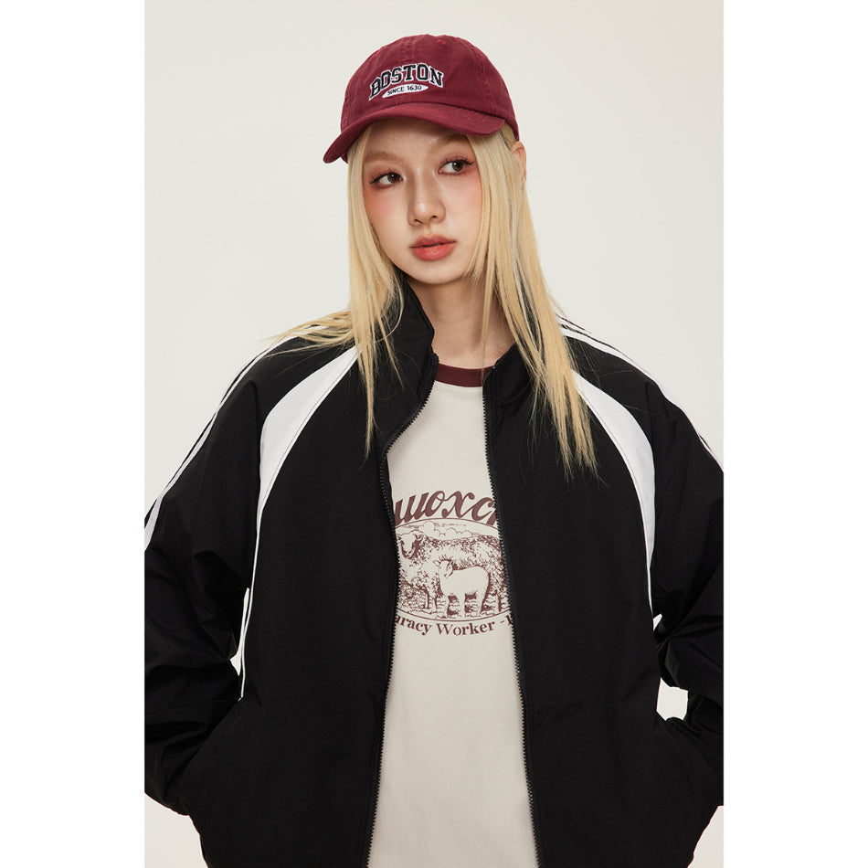 Unisex Jacket Vintage Sports Top Men's and Women's Coats Loose Casual Stand-up Collar Jacket