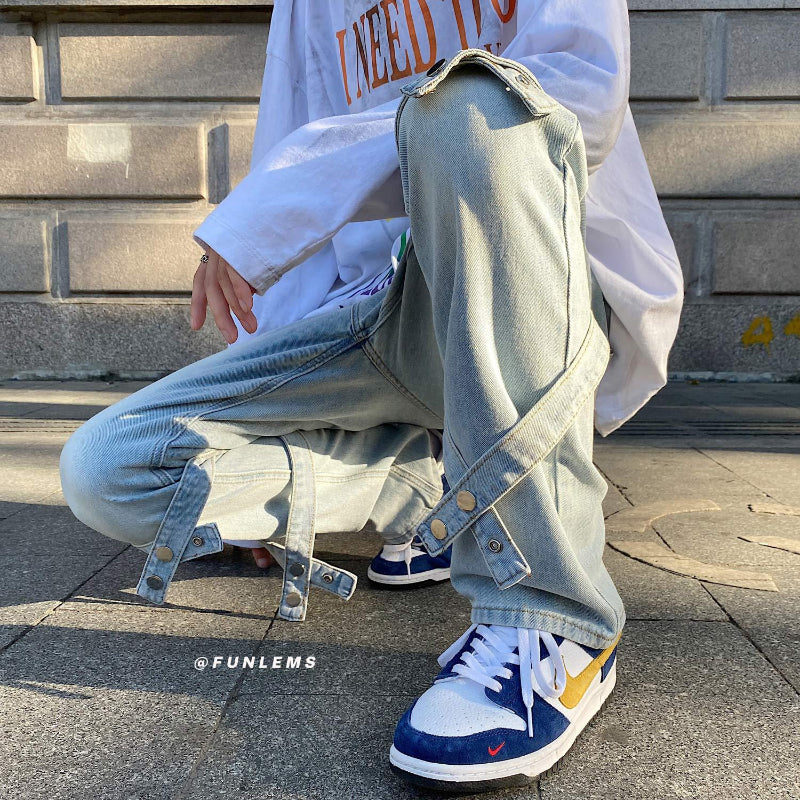 Men Jeans Autumn Retro Baggy Straight Trousers