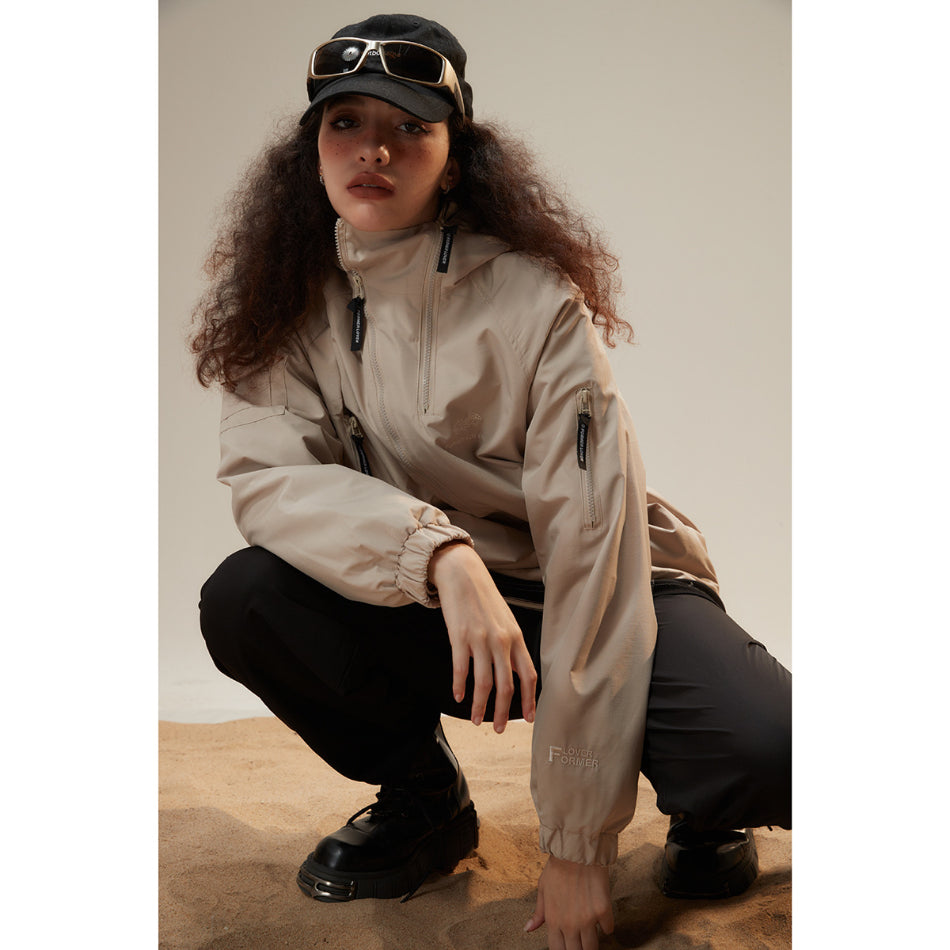 Unisex Jacket Loose Hooded Coat Oblique Zipper Mechanical Style Jacket