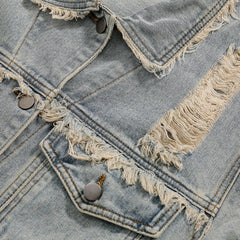 Unisex Jacket Washed Ripped Denim Jacket Loose Lapels Denim Jacket