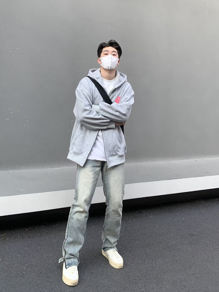 Men Jeans Vintage Slim Jeans Men Zipper Slit Loose Straight-Leg Pants