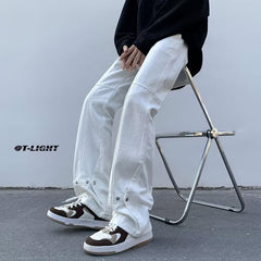 Men Jeans White Jeans Men Spring Retro Straight-Leg Pants Loose Casual Trousers