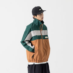 Unisex Jacket Vintage Loose Multicolor Stand Collar Jacket