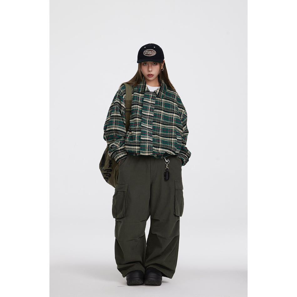 Unisex Jacket Vintage Plaid Lapel Jacket for Men and Women Loose Overalls