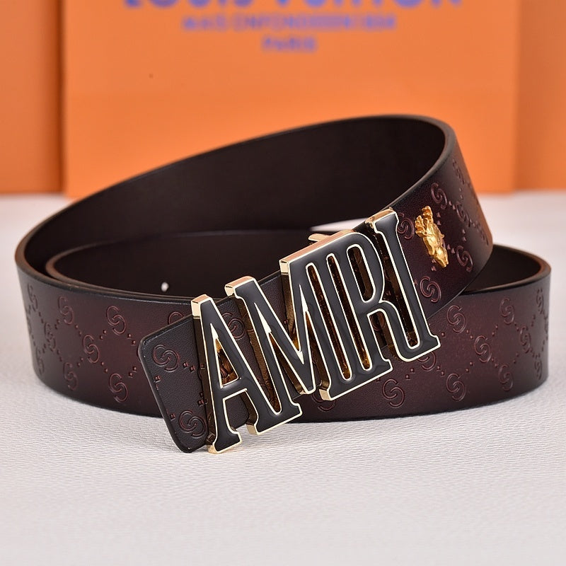Amiri Belt dark brown CC texture Golden deer logo