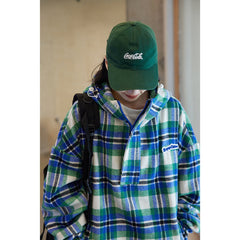 Unisex Jacket Vintage Casual Jacket Men's and Women's Couple Hooded Plaid Jacket