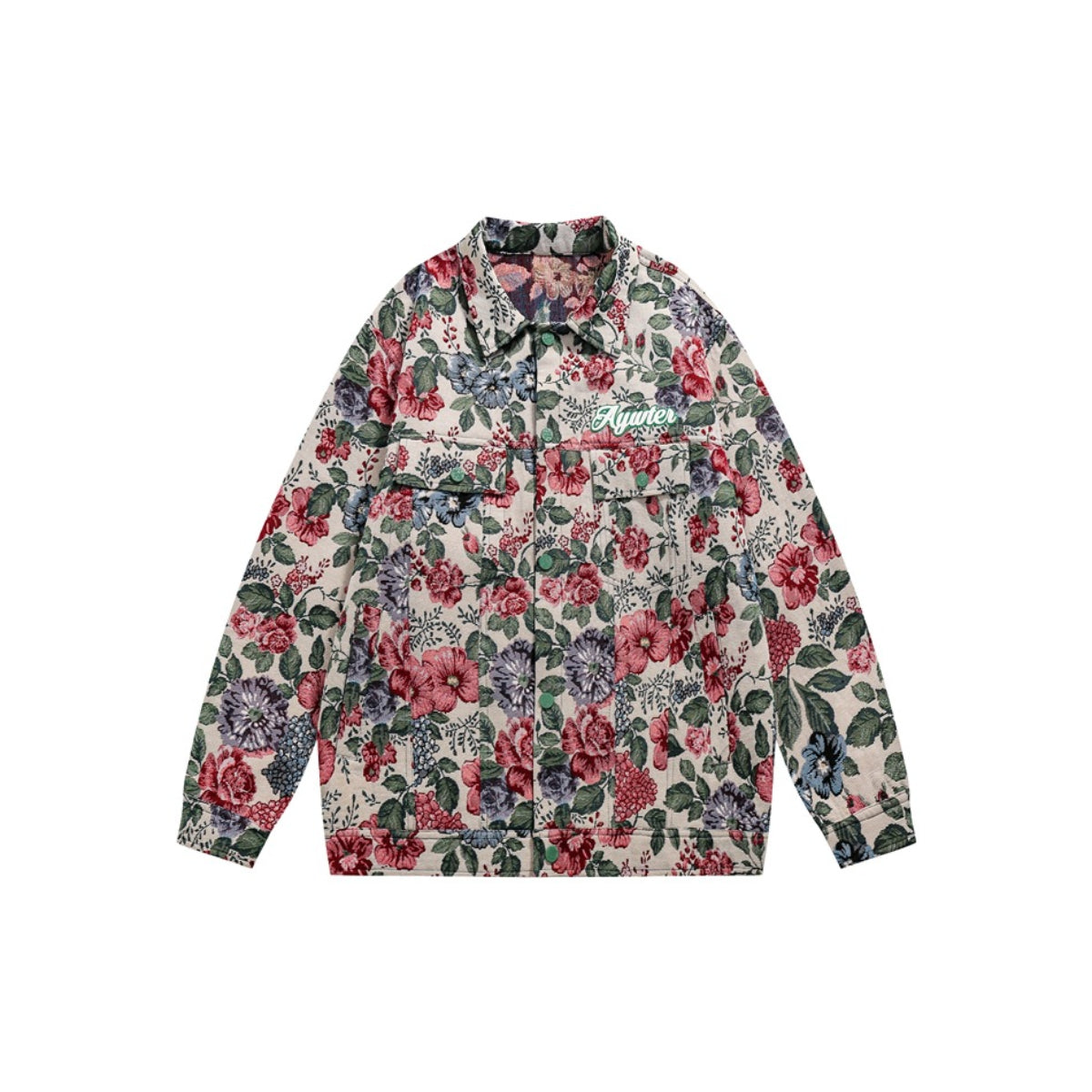 Unisex Jacket Fall Vintage Floral Embroidered Back Jacket Lapel Overalls