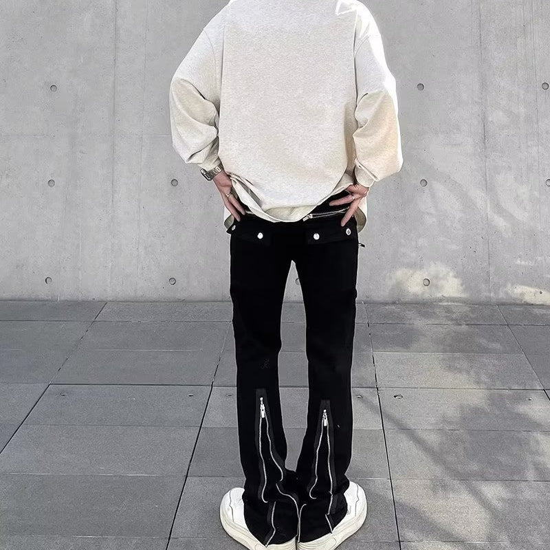 Men Jeans Zipper Split Workwear Casual Jeans Men