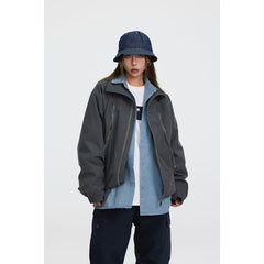 Unisex Jacket Vintage Zipper Stand Collar Coat for Men and Women Same Style Loose-Fitting Workwear Jacket