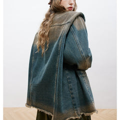 Unisex Jacket Denim Men's and Women's Washed Distressed Retro Workwear Stand Collar Jacket