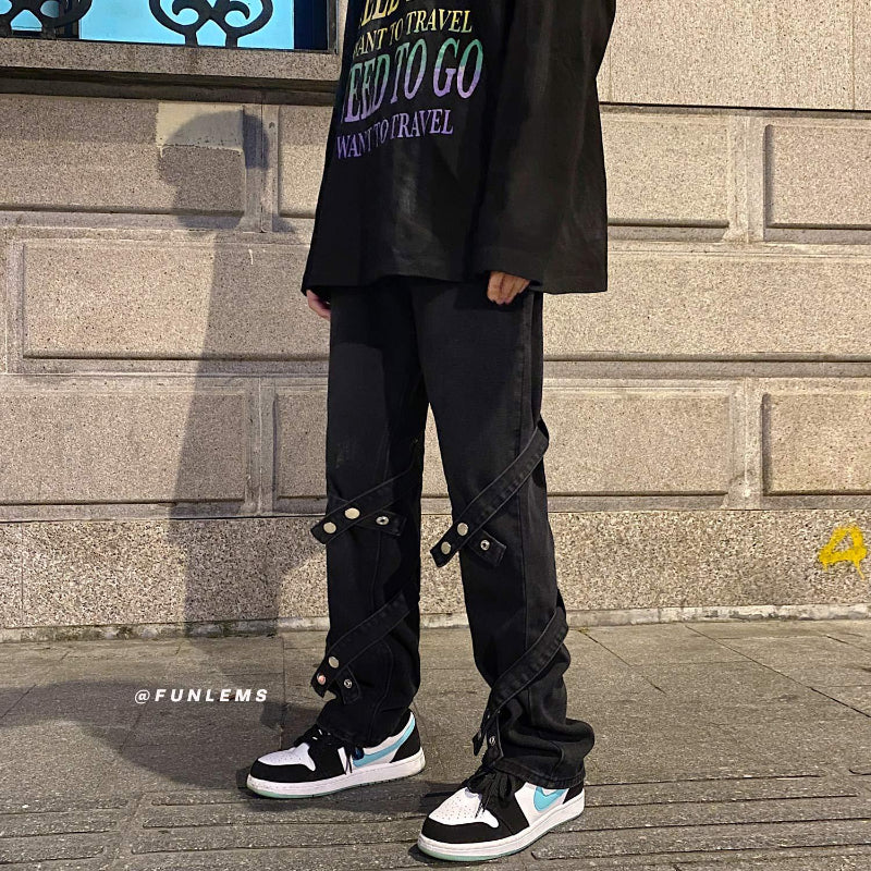 Men Jeans Autumn Retro Baggy Straight Trousers