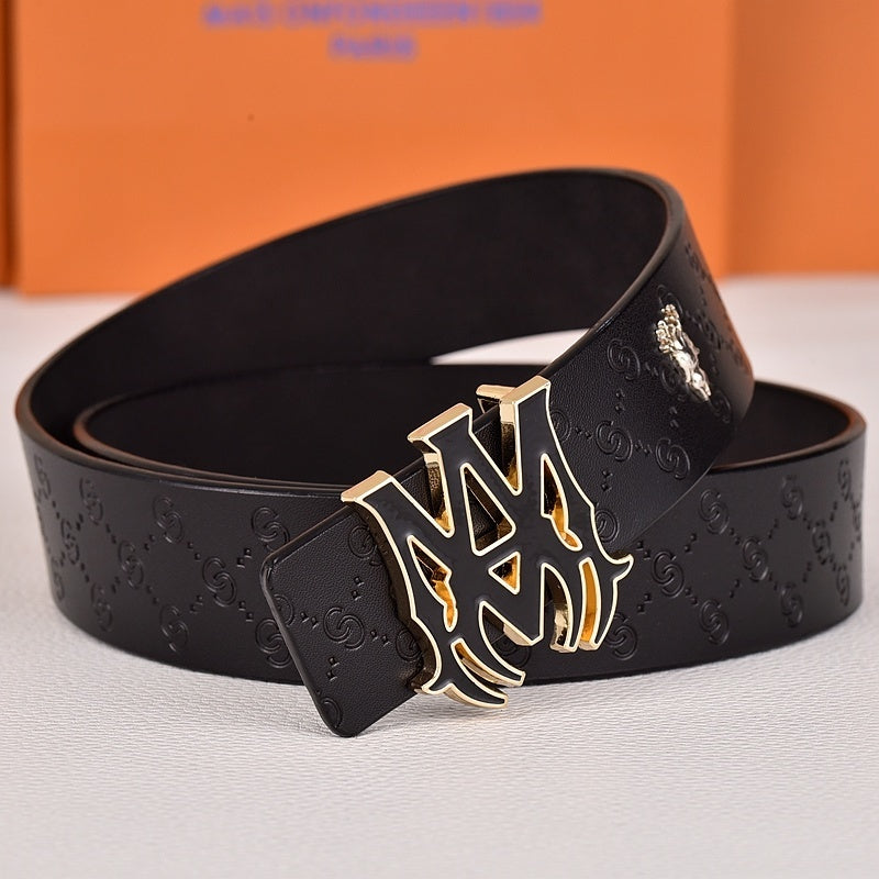 Amiri Belt Black CC pattern Golden deer logo
