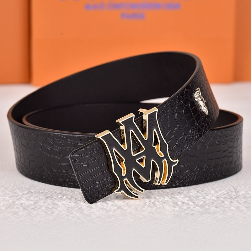 Amiri Belt Black crocodile pattern Golden deer logo