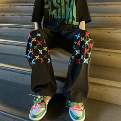 Men Jeans Straight-Leg Trousers Baggy Pants