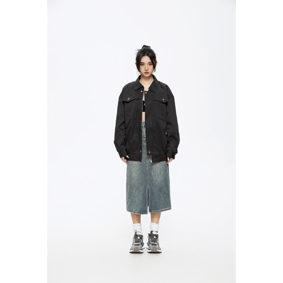 Unisex Jacket Spring and Autumn Retro Lapels Jacket Overalls