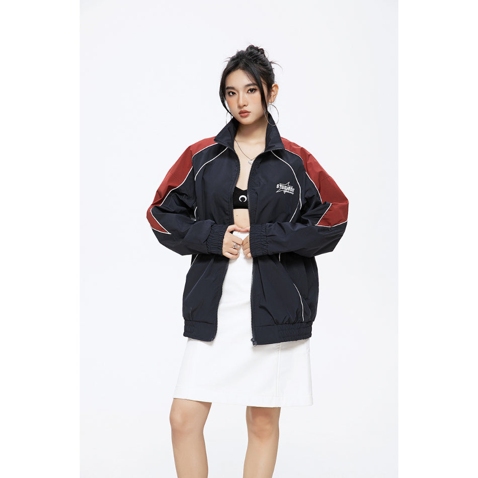 Unisex Jacket Vintage Sports Stand Collar Jacket Loose Spring and Autumn Coat