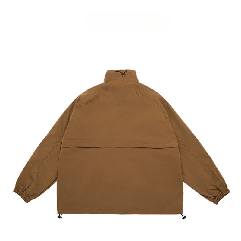 Unisex Jacket Spring Overalls Coat Loose Zip Large Pocket Stand Collar Jacket for Men