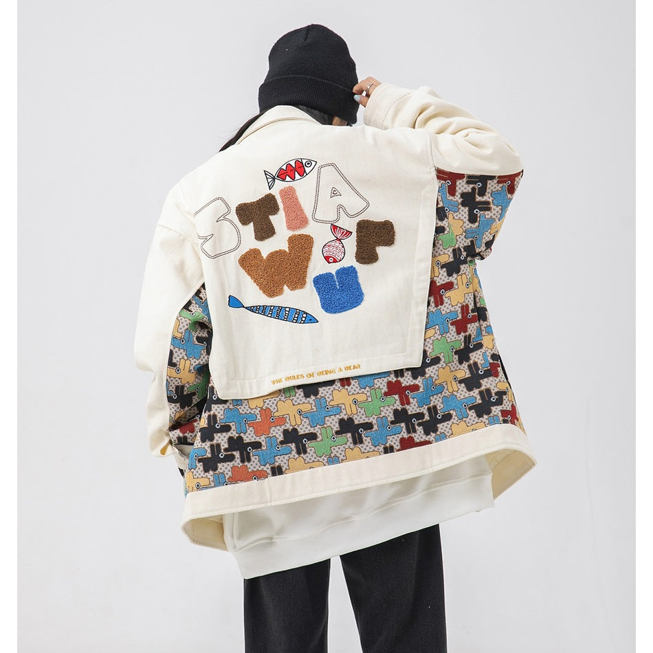 Unisex Jacket Embroidered Jacket for Men and Women Loose Lapels Fashion Brand Coat